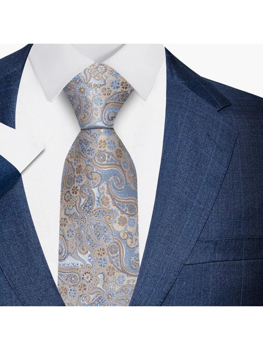 🆕Men's Beige-Blue 100% Microfiber Paisley Slim Formal Necktie For Wedding Dress